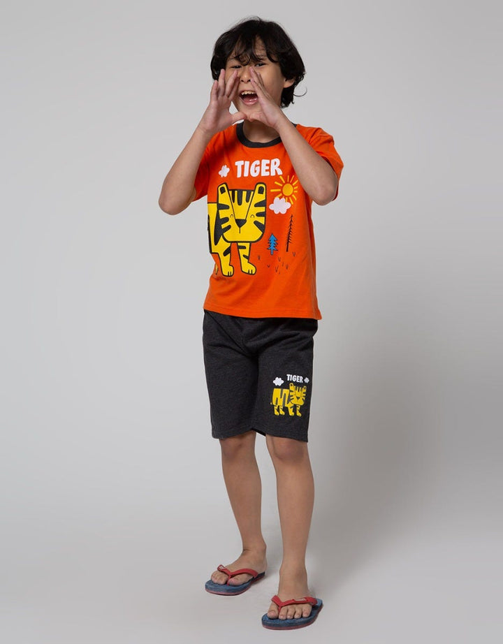 Little M Top-Bottom Setelan T-Shirt Tiger