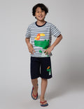Little M Top-Bottom Setelan T-Shirt Print Stripe Dino