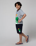 Little M Top-Bottom Setelan T-Shirt Print Stripe Dino