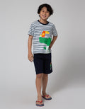 Little M Top-Bottom Setelan T-Shirt Print Stripe Dino
