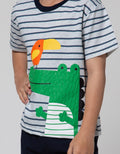 Little M Top-Bottom Setelan T-Shirt Print Stripe Dino