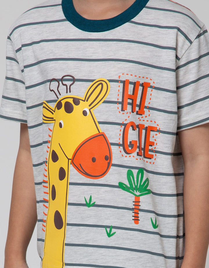 Little M Top-Bottom Giraffe Stripe Print T-Shirt Suit
