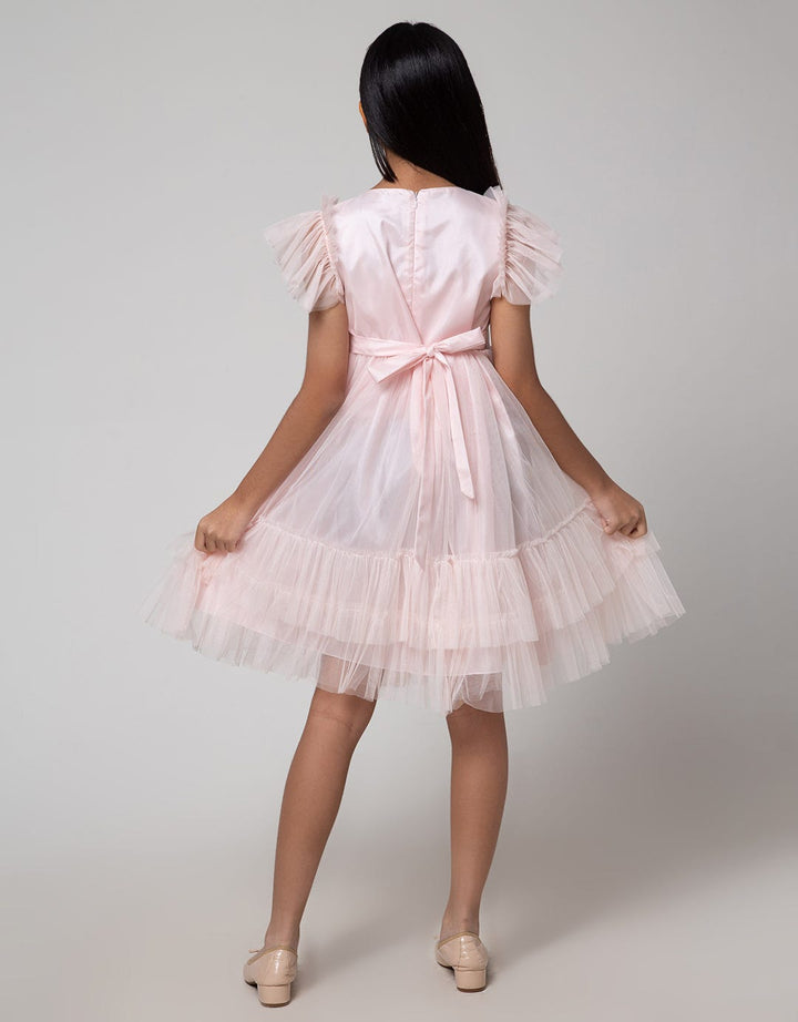 Sweet Miss Short Sleeve Midi Dress Hand Geber Flower Embroidery