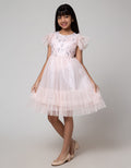 Sweet Miss Short Sleeve Midi Dress Hand Geber Flower Embroidery