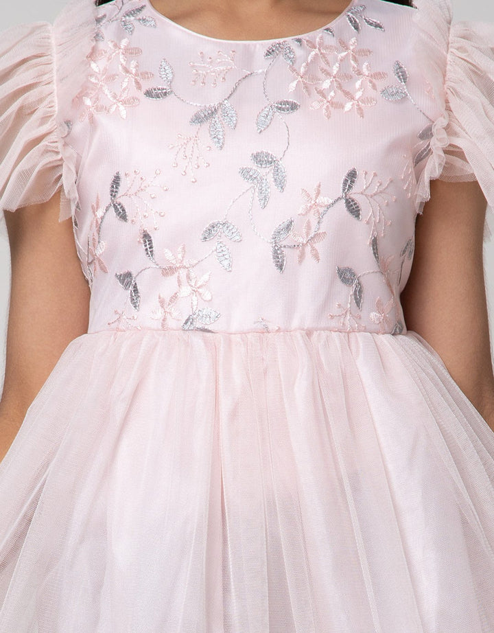 Sweet Miss Short Sleeve Midi Dress Hand Geber Flower Embroidery