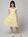 Sweet Miss Short Sleeve Midi Dress with Ruffled Chest and Slit