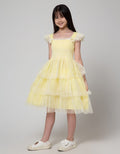 Sweet Miss Short Sleeve Midi Dress with Ruffled Chest and Slit