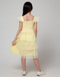 Sweet Miss Short Sleeve Midi Dress with Ruffled Chest and Slit