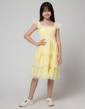 Sweet Miss Short Sleeve Midi Dress with Ruffled Chest and Slit