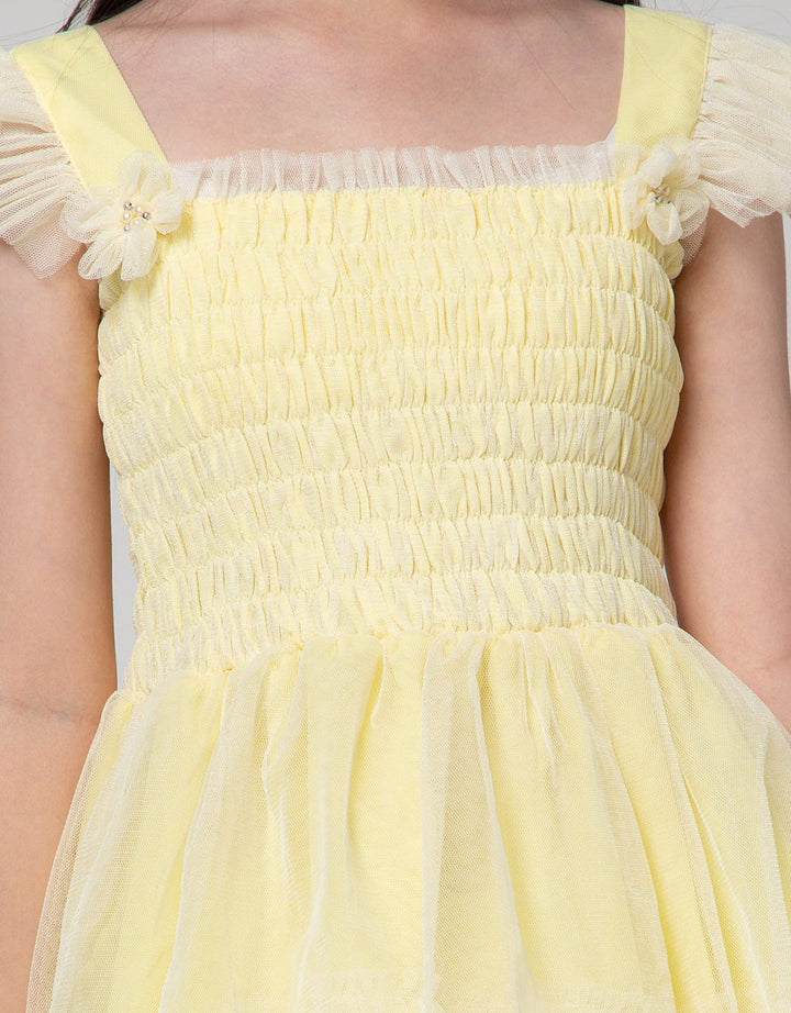 Sweet Miss Short Sleeve Midi Dress with Ruffled Chest and Slit