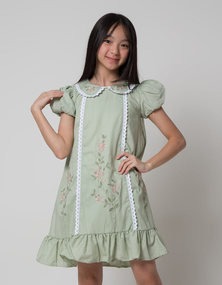 Sweet Miss Short Sleeve Midi Dress Doll Colar Bordir Bunga