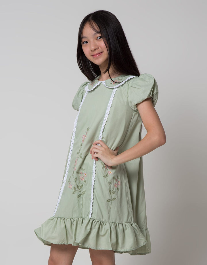 Sweet Miss Short Sleeve Midi Dress Doll Colar Bordir Bunga
