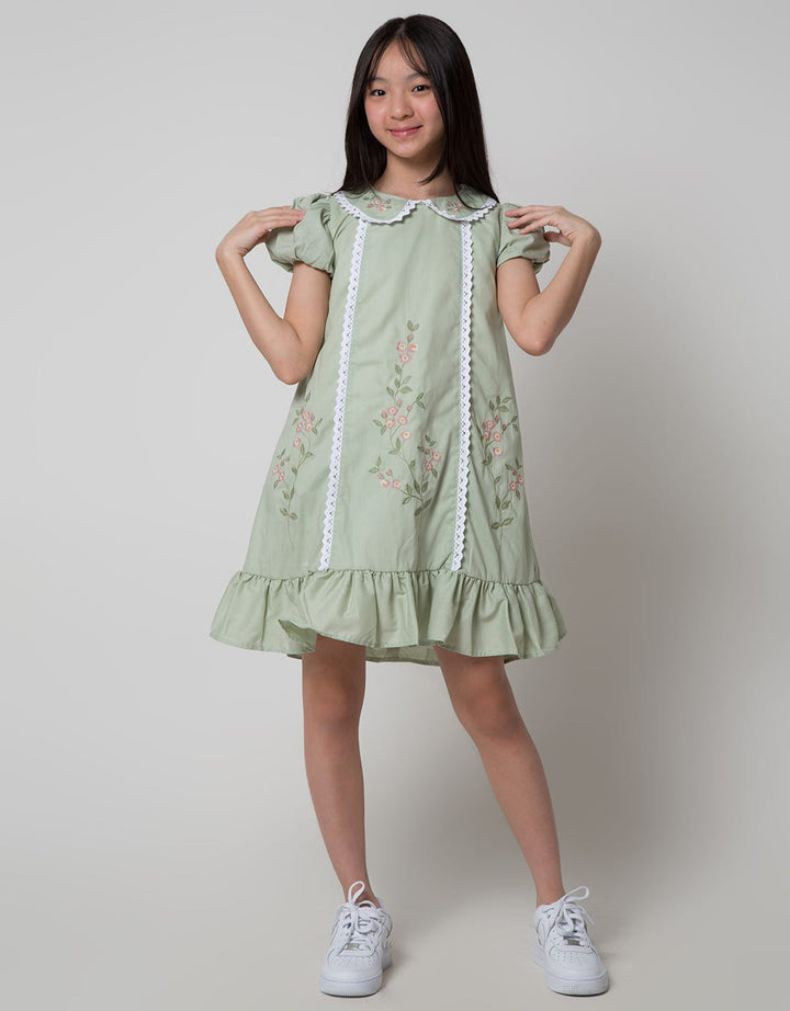 Sweet Miss Short Sleeve Midi Dress Doll Colar Bordir Bunga