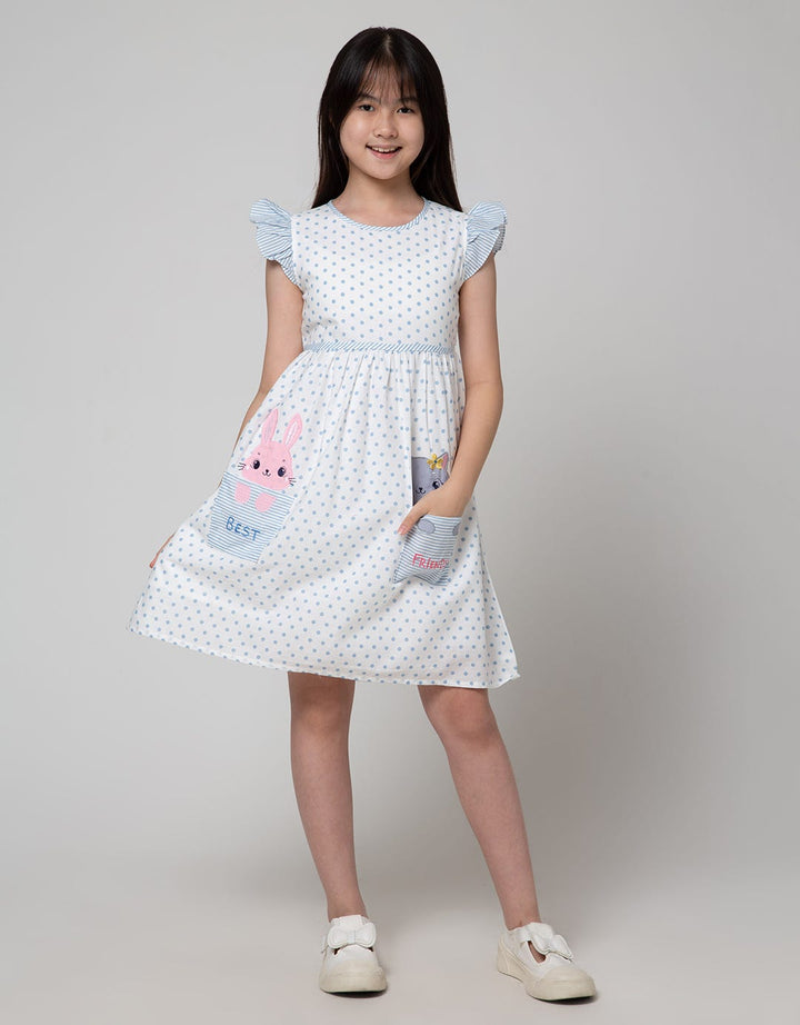 Sweet Miss Short Sleeve Midi Dress Print Polkadot Bunny Cat Kantong