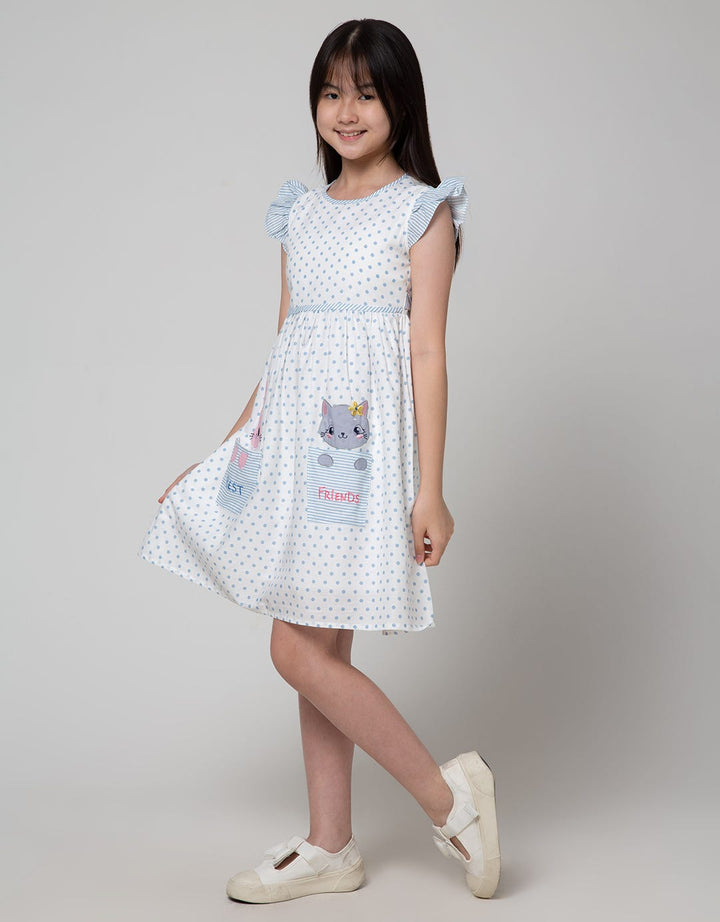 Sweet Miss Short Sleeve Midi Dress Print Polkadot Bunny Cat Kantong