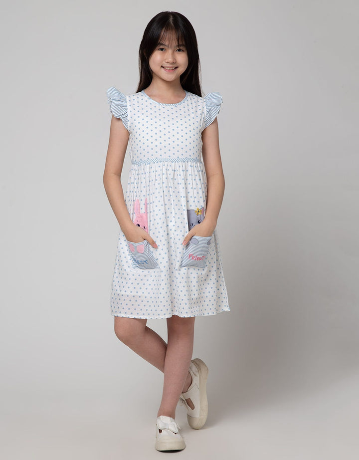 Sweet Miss Short Sleeve Midi Dress Print Polkadot Bunny Cat Kantong