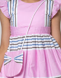 Sweet Miss Garis Tas Pita Midi Dress Anak Perempuan