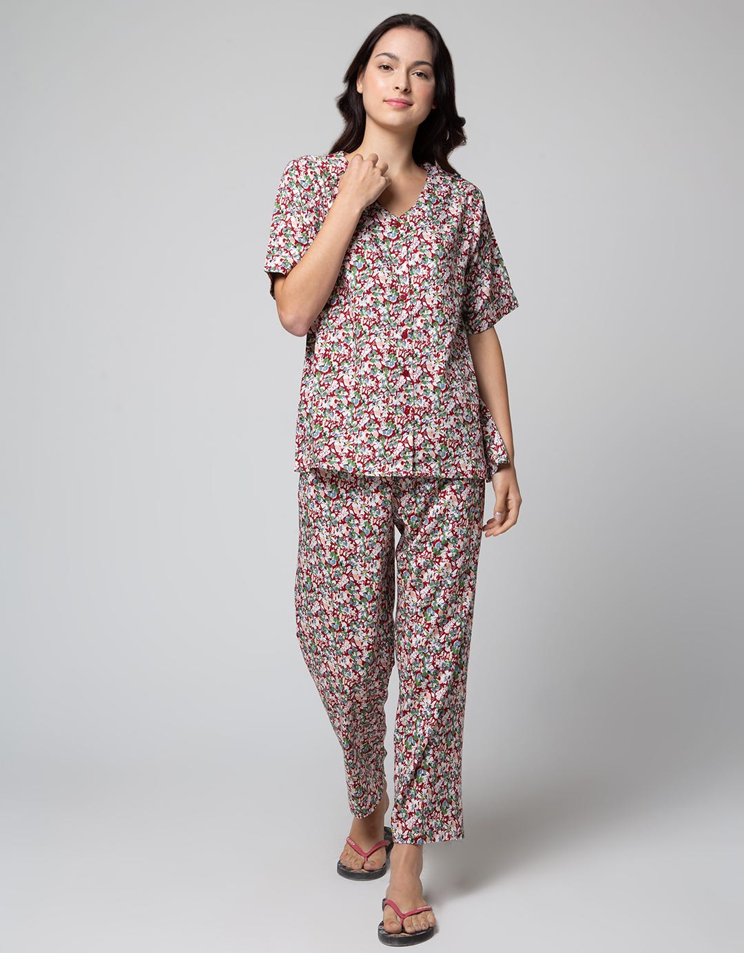 ST. YVES Short Sleeve Pajama Pants Summer Flower