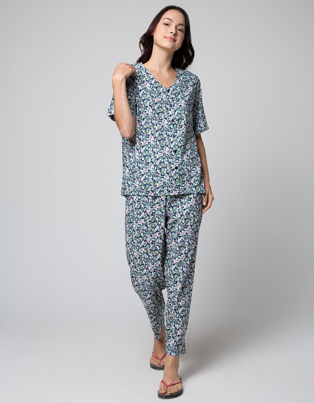 ST. YVES Short Sleeve Pajama Pants Summer Flower