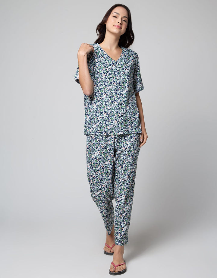 ST. YVES Short Sleeve Pajama Pants Summer Flower