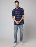 Cole Short Sleeve Polo Shirt Stripe Herringbone