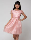 Sweet Miss Short Sleeve Midi Dress Embroidery Ribbon Neckline Ruffles Waist Flower