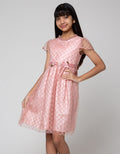 Sweet Miss Short Sleeve Midi Dress Embroidery Ribbon Neckline Ruffles Waist Flower