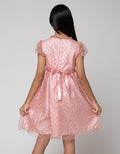 Sweet Miss Short Sleeve Midi Dress Embroidery Ribbon Neckline Ruffles Waist Flower