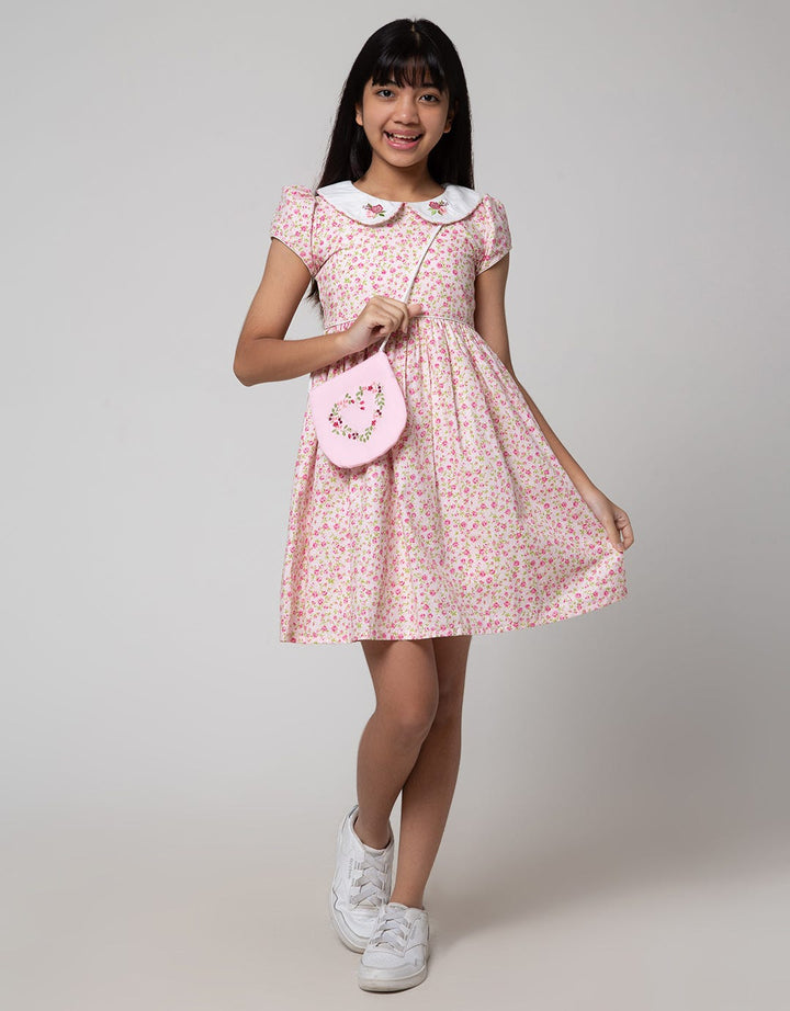 Sweet Miss Flower Collar Midi Dress Anak Perempuan