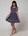 Sweet Miss Midi Dress Ruffle Shoulder Chest Full Print
