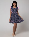 Sweet Miss Midi Dress Ruffle Shoulder Chest Full Print