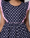 Sweet Miss Midi Dress Ruffle Shoulder Chest Full Print