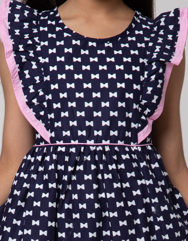 Sweet Miss Midi Dress Ruffle Shoulder Chest Full Print