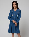 Aero Long Sleeve Midi Dress Denim Ruffle