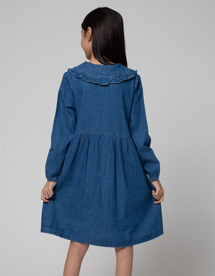 Aero Long Sleeve Midi Dress Denim Ruffle