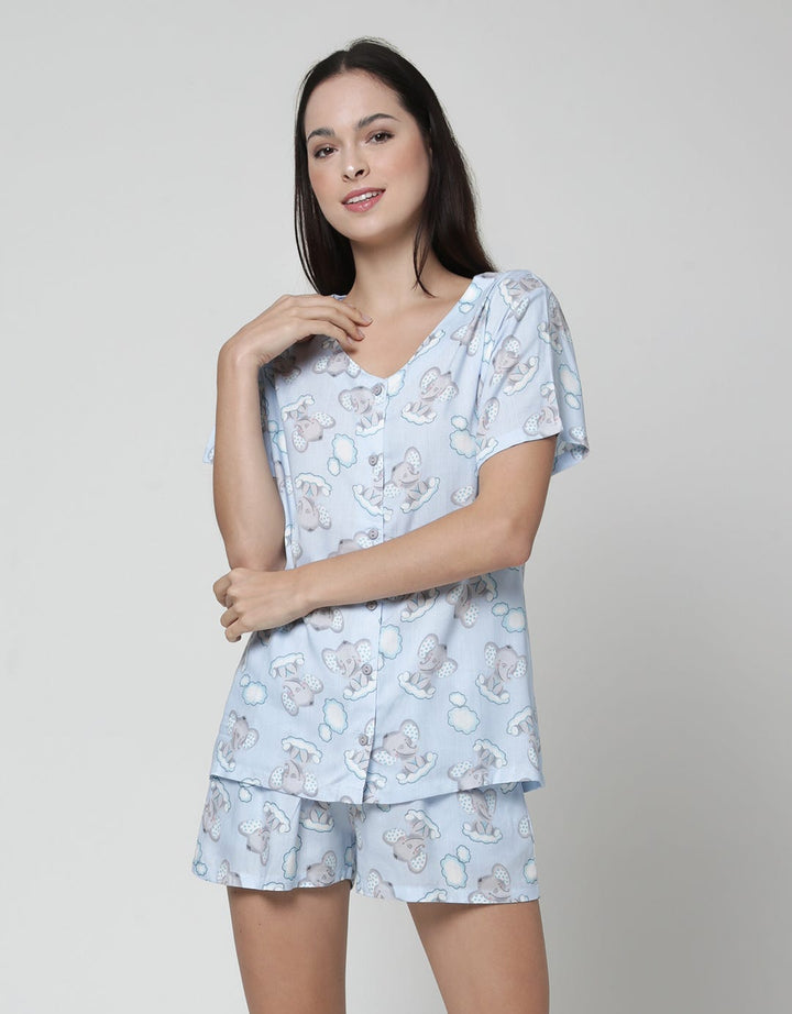 Nevada Short Sleeve Pyjama Shorts Elephant Clouds