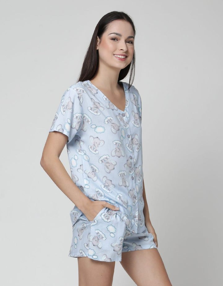 Nevada Short Sleeve Pyjama Shorts Elephant Clouds
