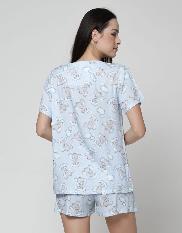 Nevada Short Sleeve Pyjama Shorts Elephant Clouds