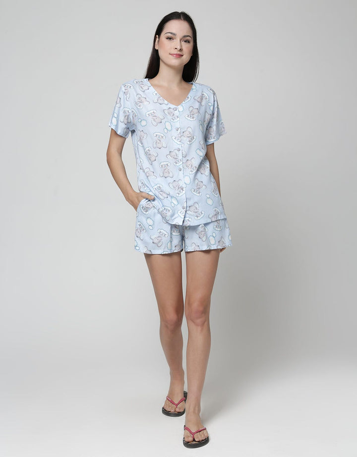 Nevada Short Sleeve Pyjama Shorts Elephant Clouds