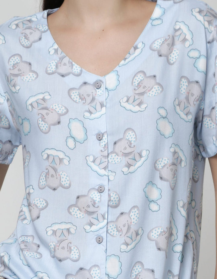 Nevada Short Sleeve Pyjama Shorts Elephant Clouds