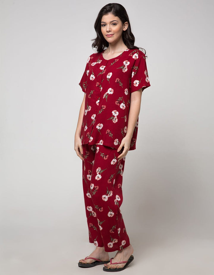 St. Yves Short Sleeve Pyjama Pants Zinnia Flower