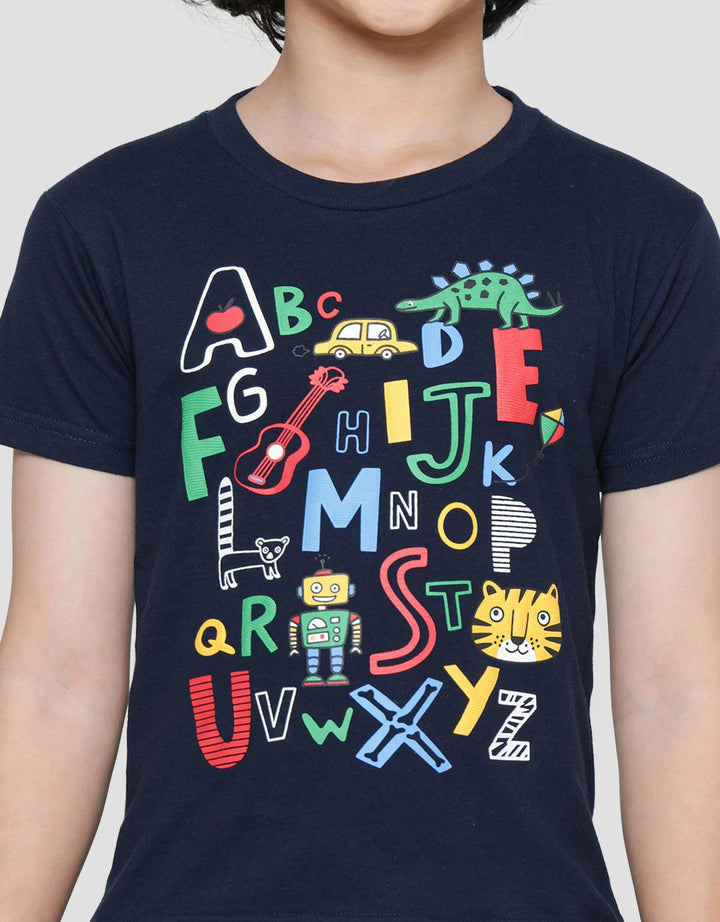 Little M Kaos Lengan Pendek Anak Laki-laki Print Animal Alphabet