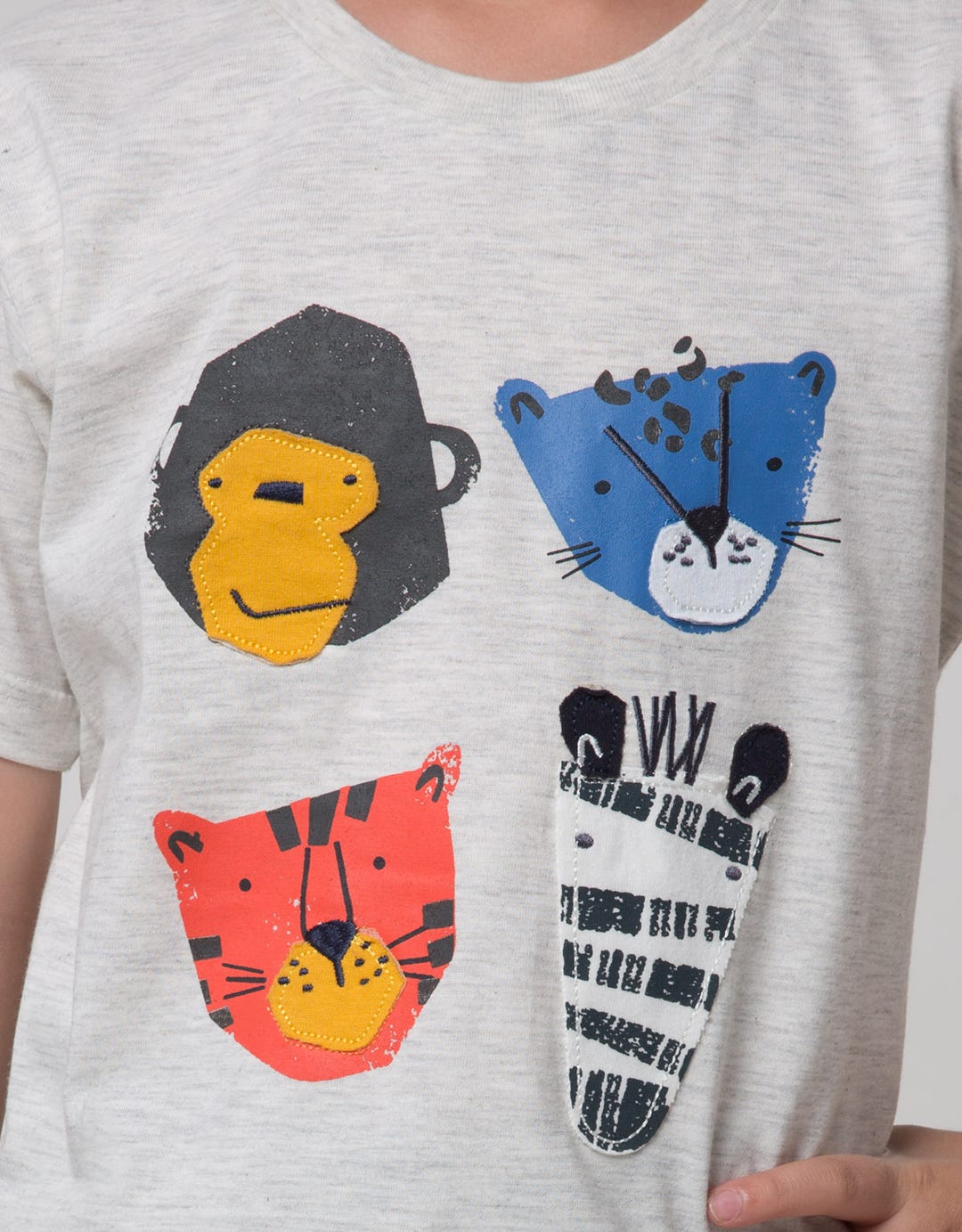 Little M Short Sleeve T-Shirt Print Stripe Bordir Animal
