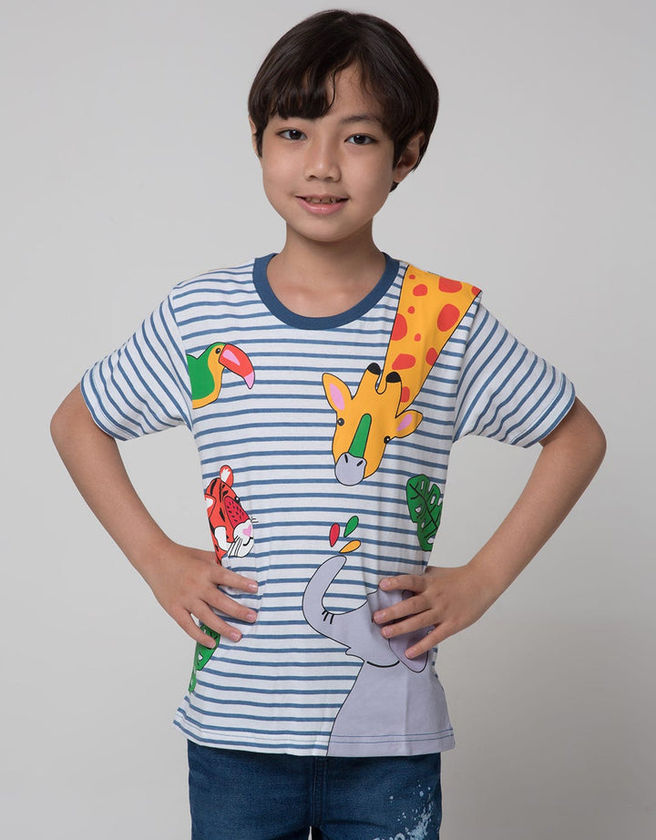 Little M Short Sleeve T-Shirt Print Stripe Animal
