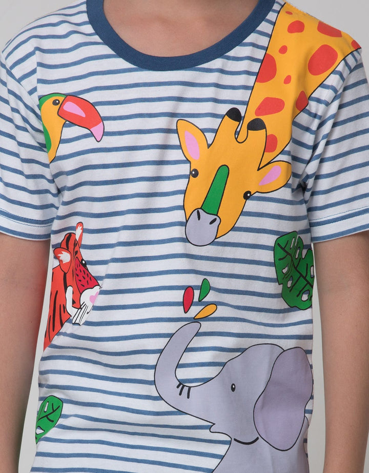 Little M Short Sleeve T-Shirt Print Stripe Animal