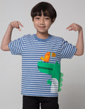 Little M Short Sleeve T-Shirt Stripe Dino Bordir Cucuk