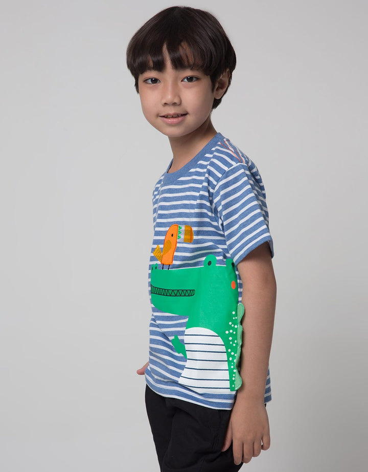 Little M Short Sleeve T-Shirt Stripe Dino Bordir Cucuk