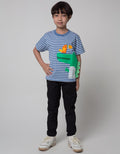 Little M Short Sleeve T-Shirt Stripe Dino Bordir Cucuk
