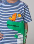 Little M Short Sleeve T-Shirt Stripe Dino Bordir Cucuk