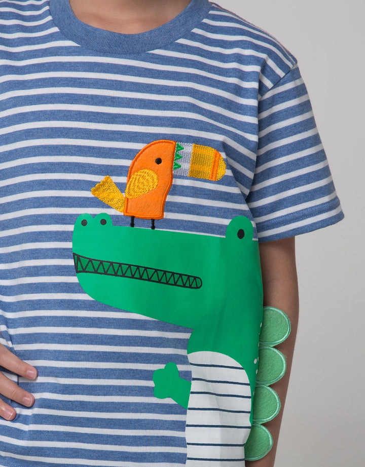Little M Short Sleeve T-Shirt Stripe Dino Bordir Cucuk